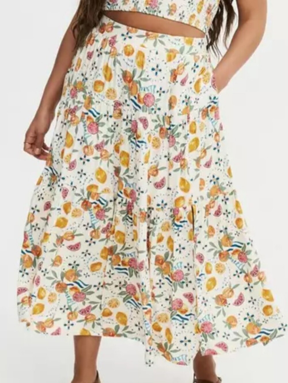 Floral Tiered Maxi Skirt - White with Yellow & Pink Floral Print, SZ 00X, NWT